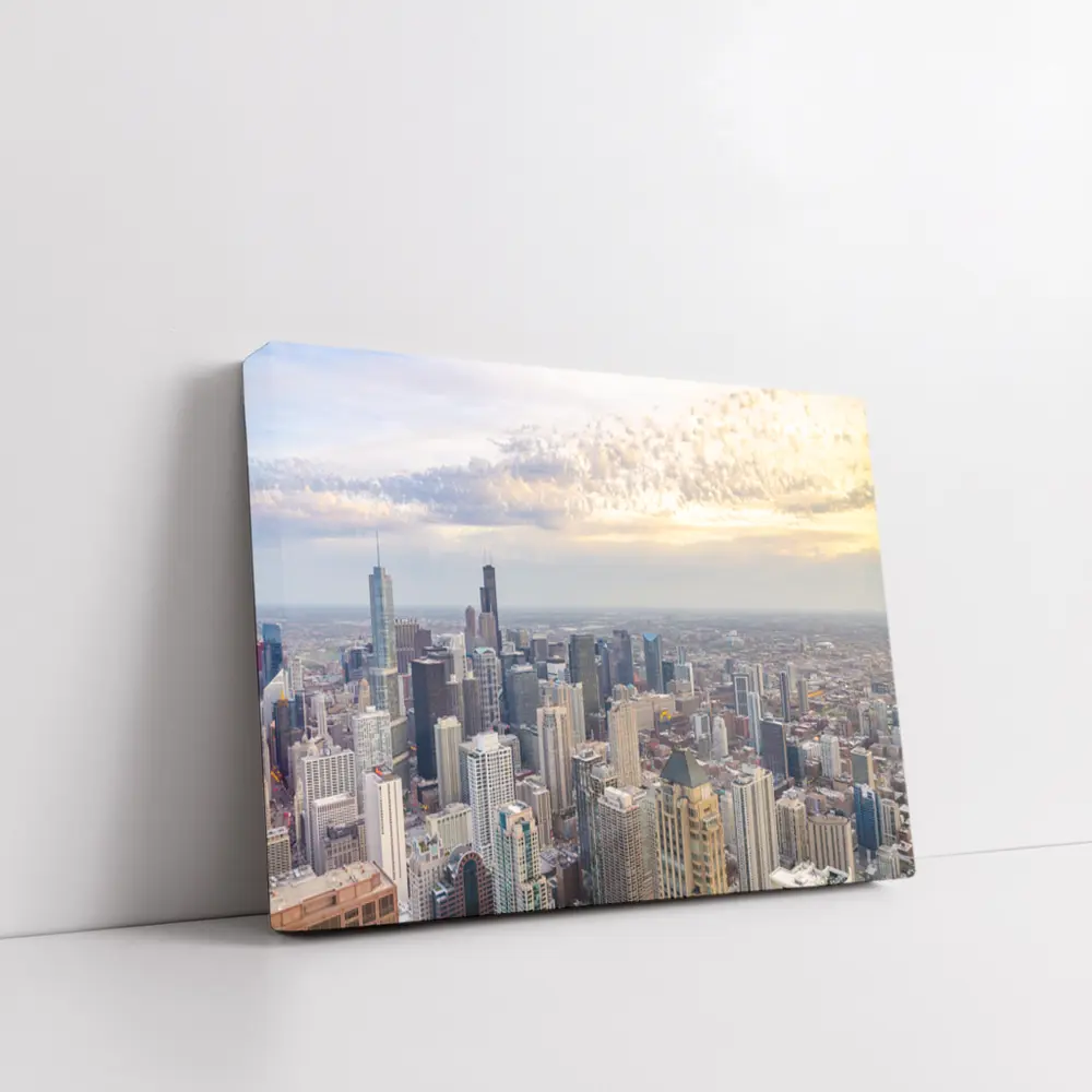 Chicago Skyline Aerial View Golden Sunset – Wall Art