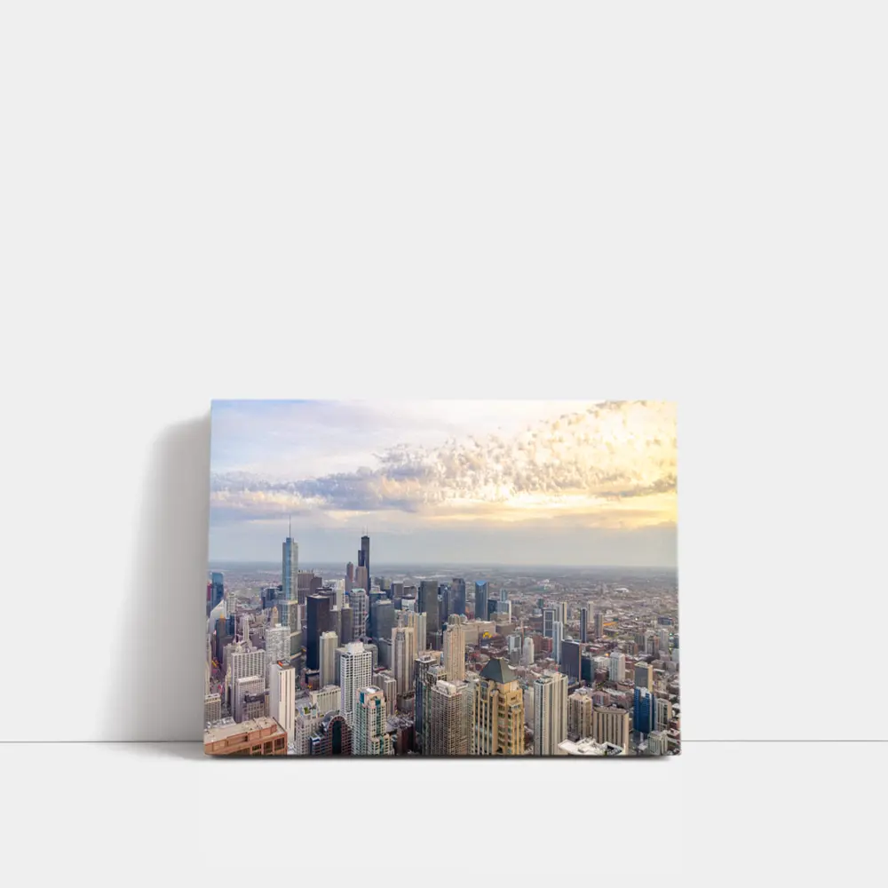 Chicago Skyline Aerial View Golden Sunset – Wall Art