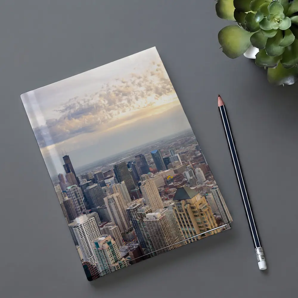 Chicago Skyline Aerial View Golden Sunset – Notebooks