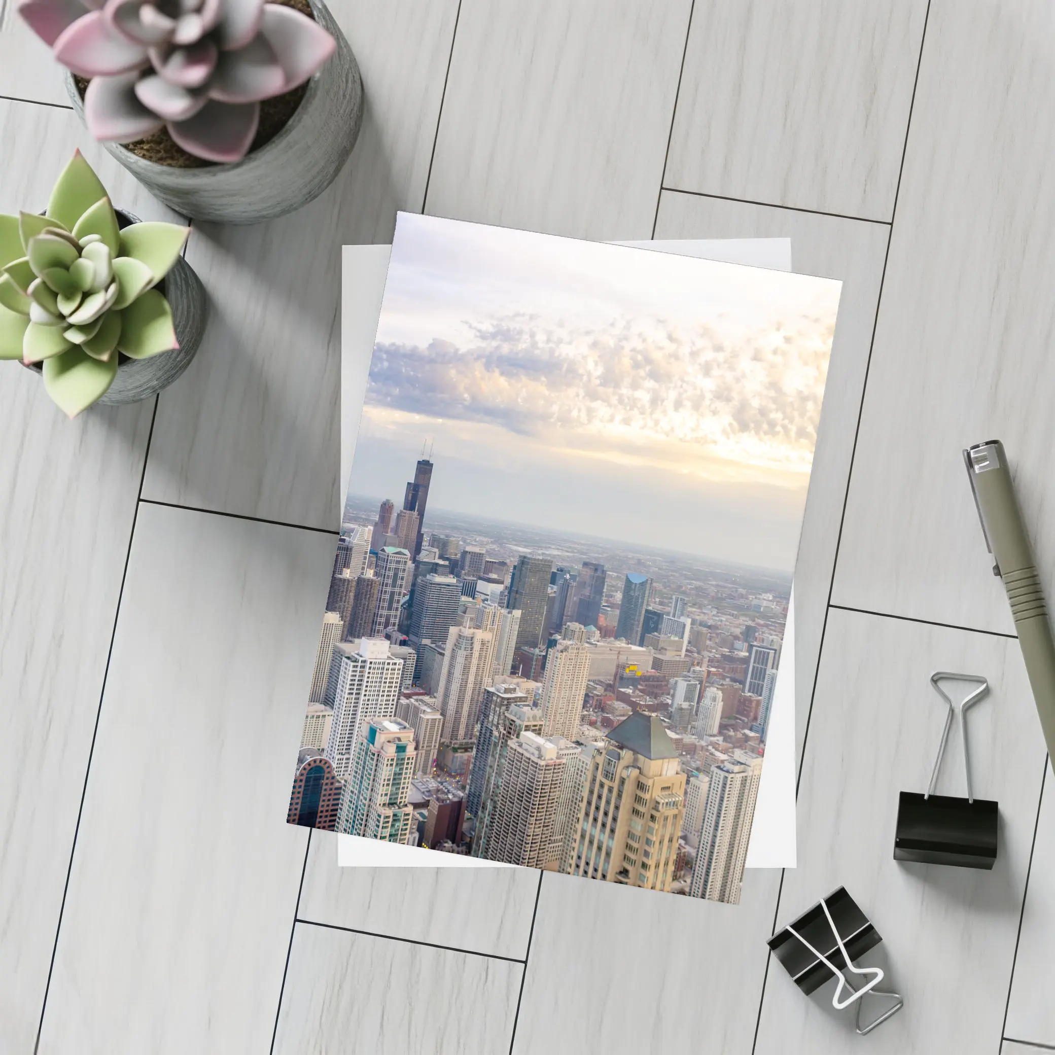 Chicago Skyline Aerial View Golden Sunset – Postcards