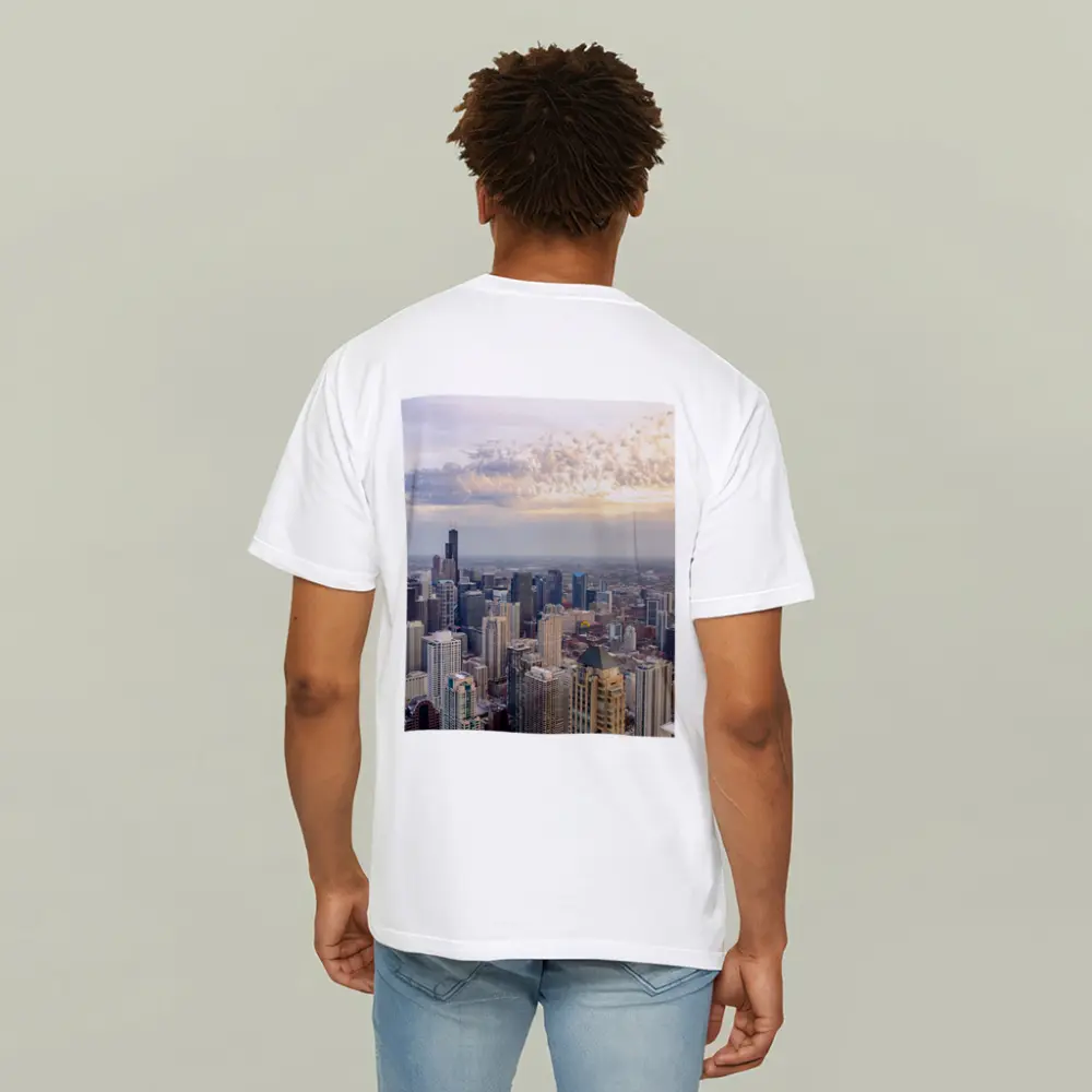 Chicago Skyline Aerial View Golden Sunset – T-Shirts