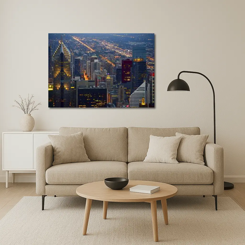 Chicago Skyline Aerial City Night View – Wall Art