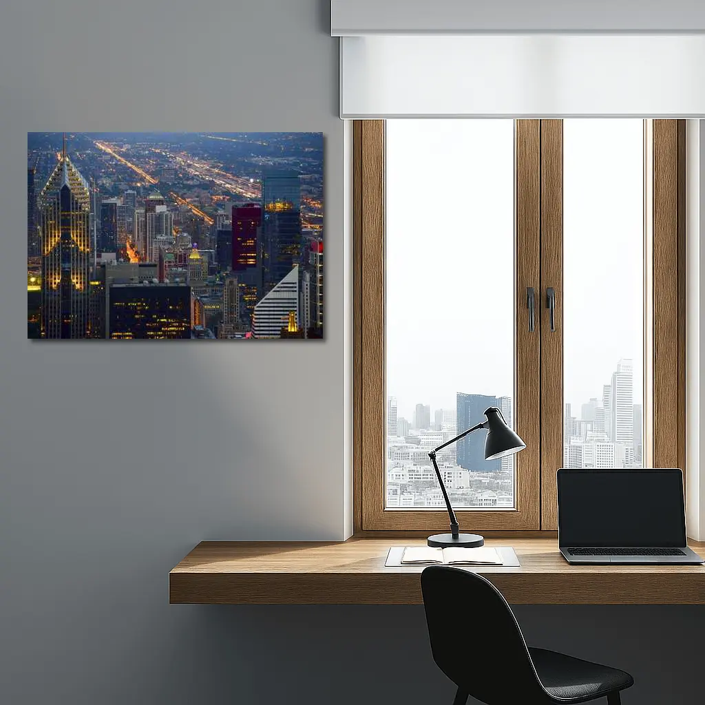 Chicago Skyline Aerial City Night View – Wall Art