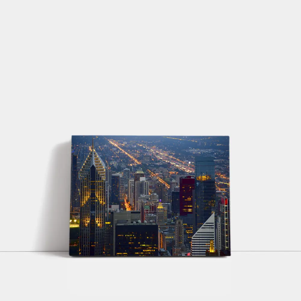 Chicago Skyline Aerial City Night View – Wall Art