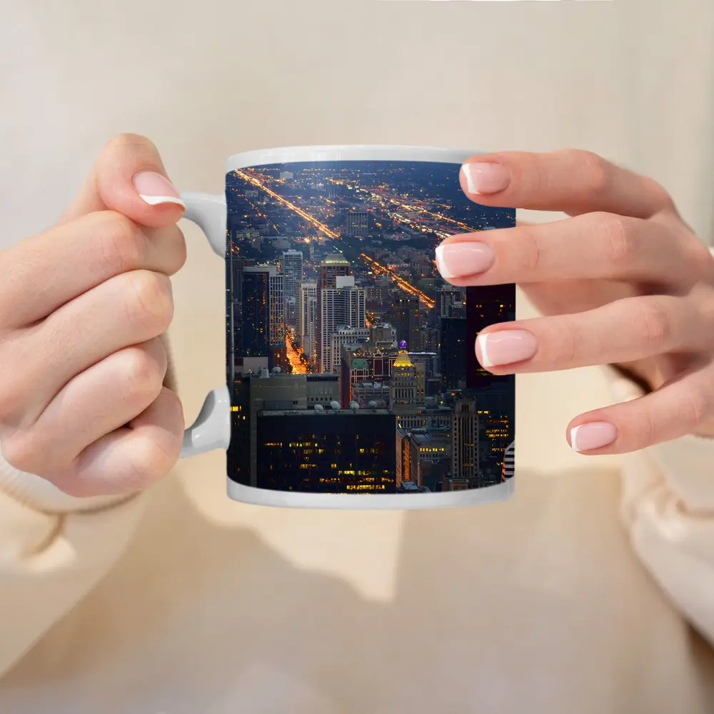 Chicago Skyline Aerial City Night View – Mugs