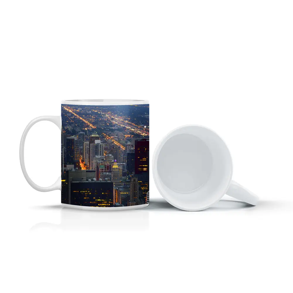 Chicago Skyline Aerial City Night View – Mugs