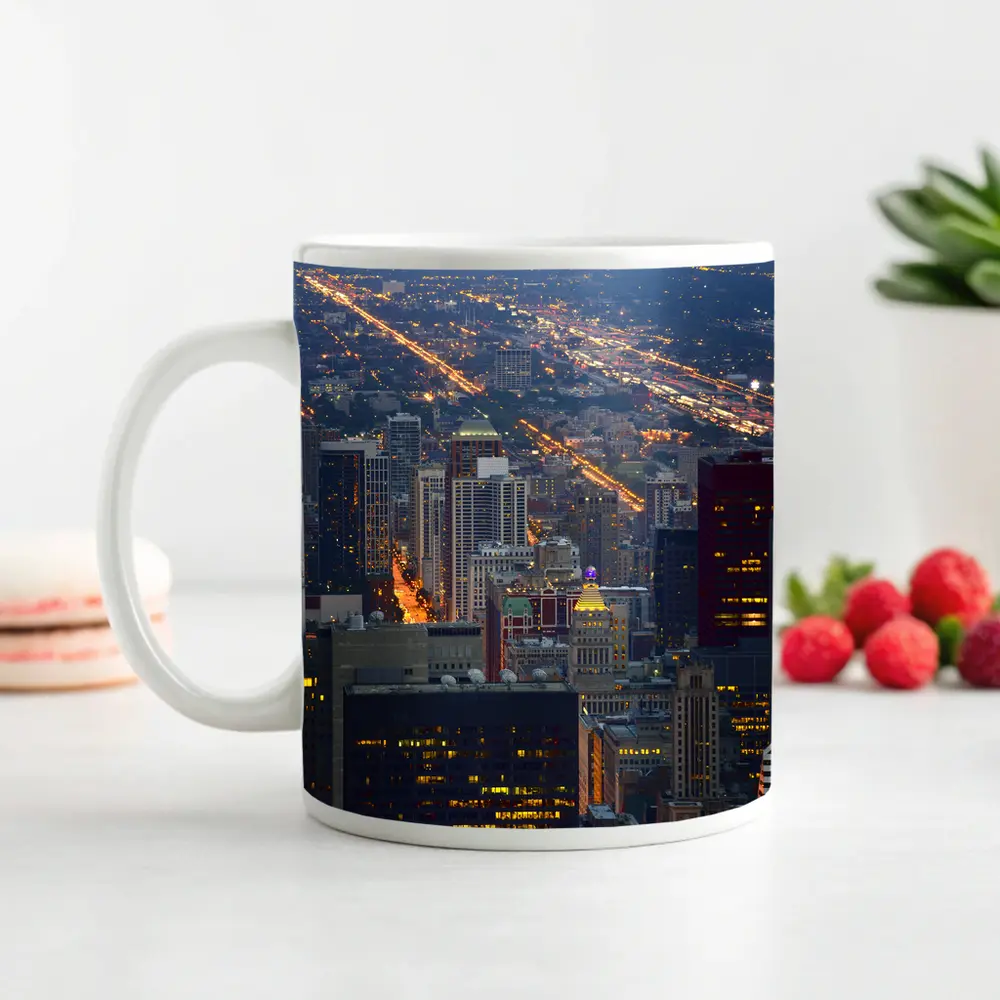 Chicago Skyline Aerial City Night View – Mugs