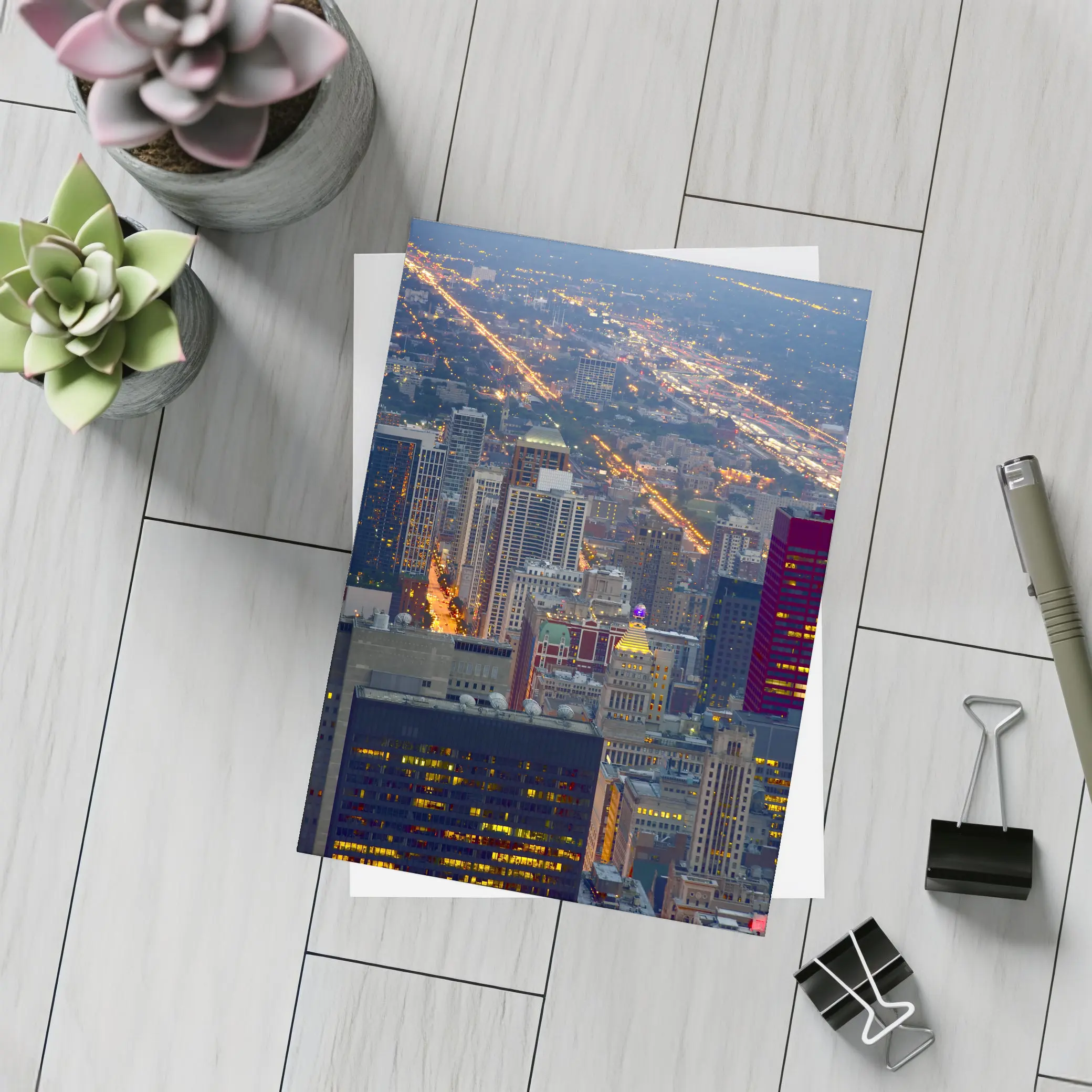 Chicago Skyline Aerial City Night View – Postcards