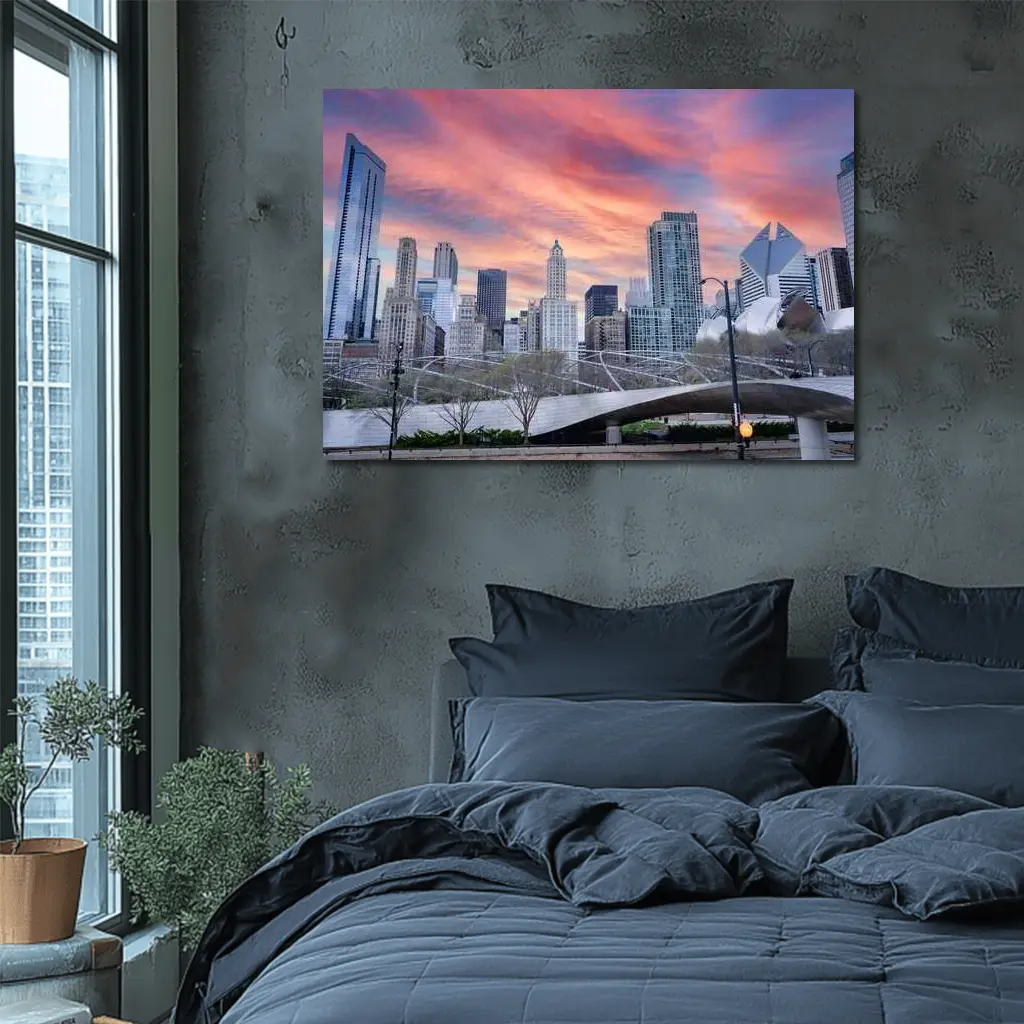 Chicago Skyline Millennium Park Sunset Sky – Wall Art