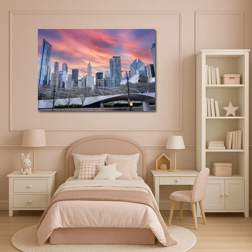 Chicago Skyline Millennium Park Sunset Sky – Wall Art