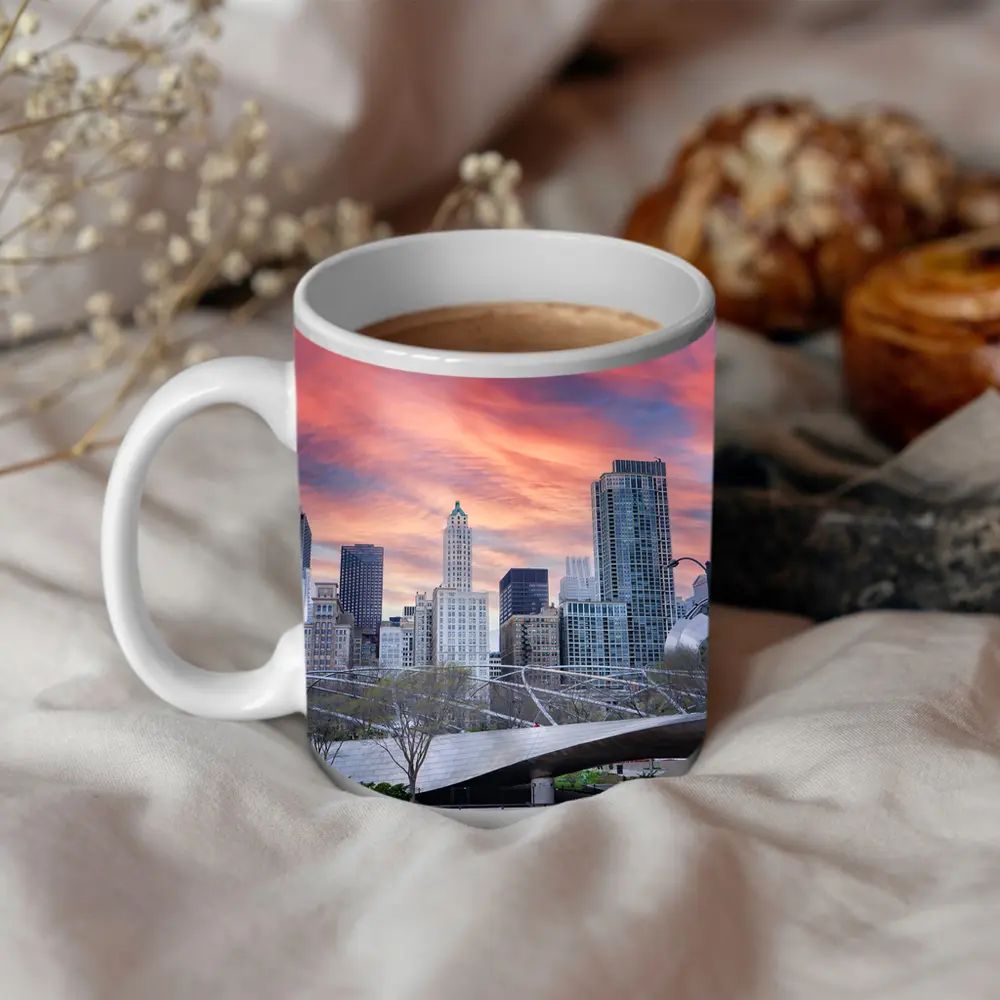 Chicago Skyline Millennium Park Sunset Sky – Mugs