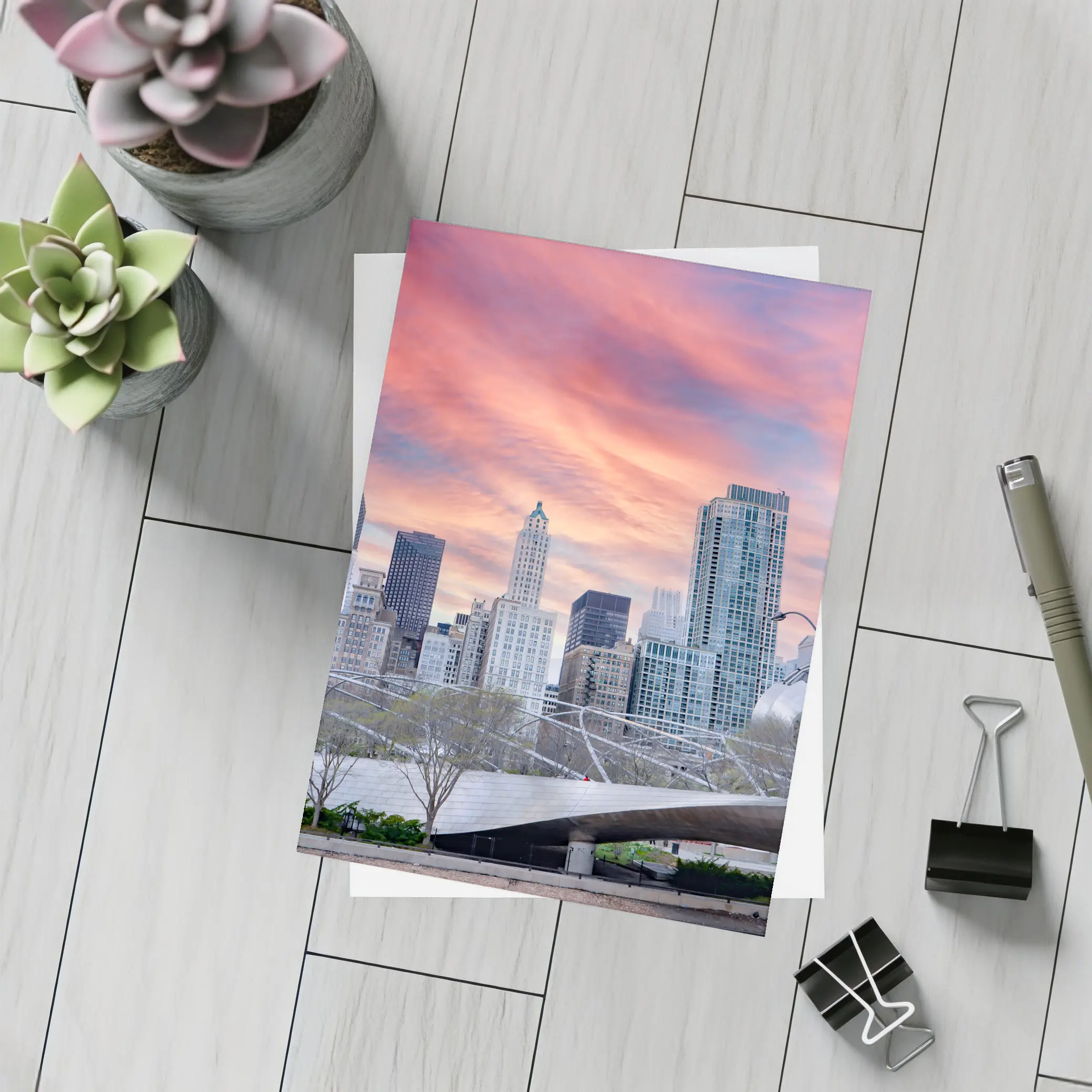 Chicago Skyline Millennium Park Sunset Sky – Postcards