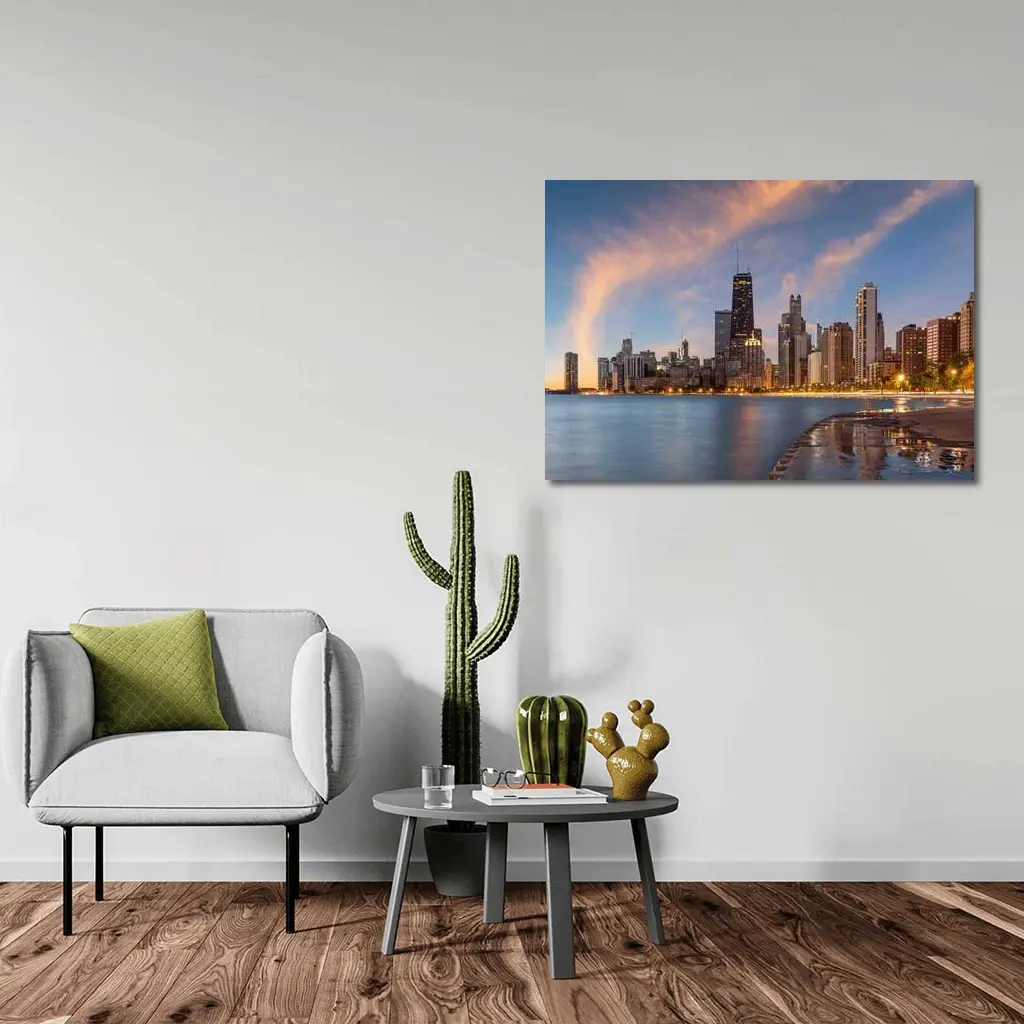 Chicago Skyline at Dusk Lake Shore – Wall Art