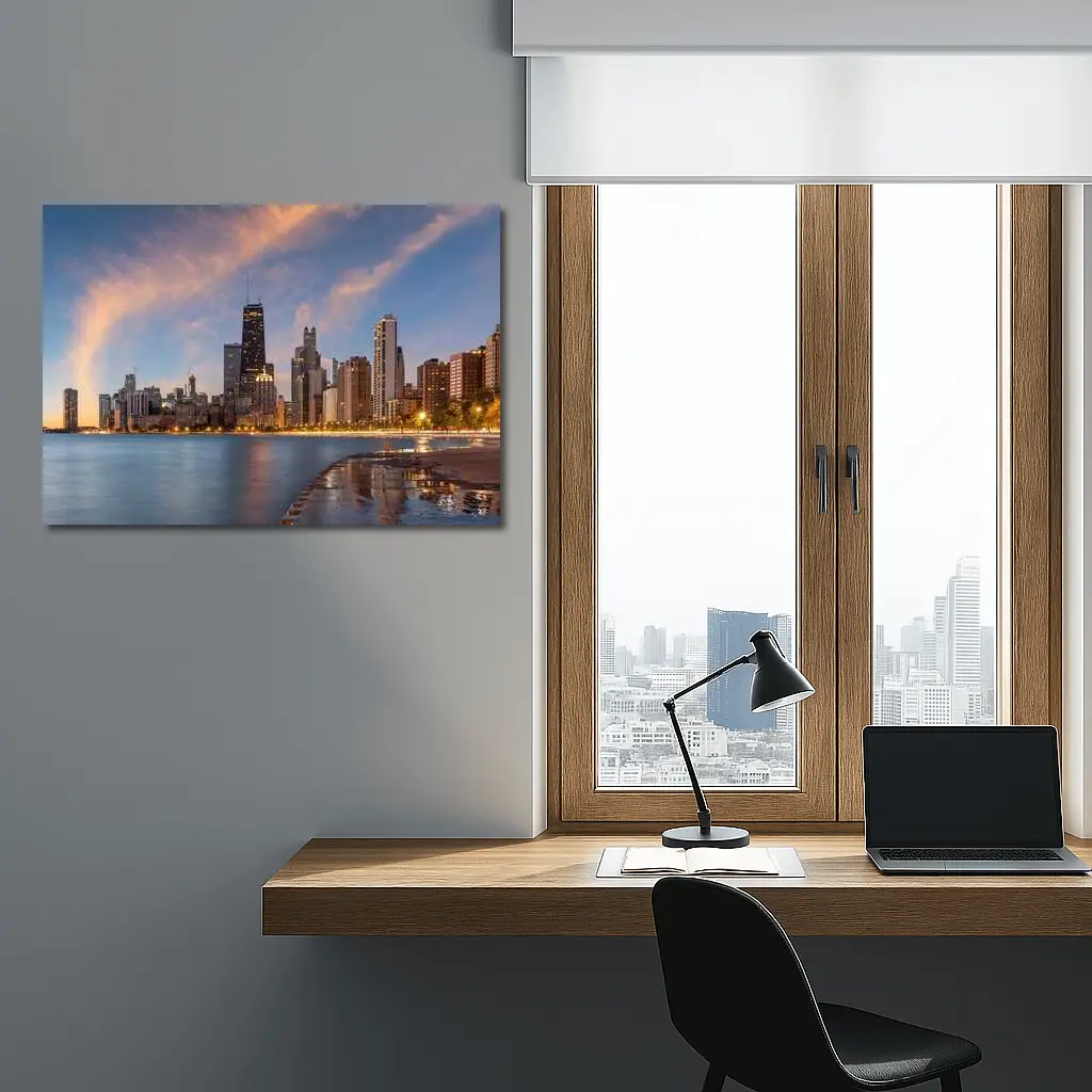 Chicago Skyline at Dusk Lake Shore – Wall Art