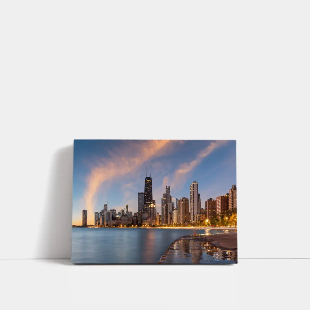 Chicago Skyline at Dusk Lake Shore – Wall Art