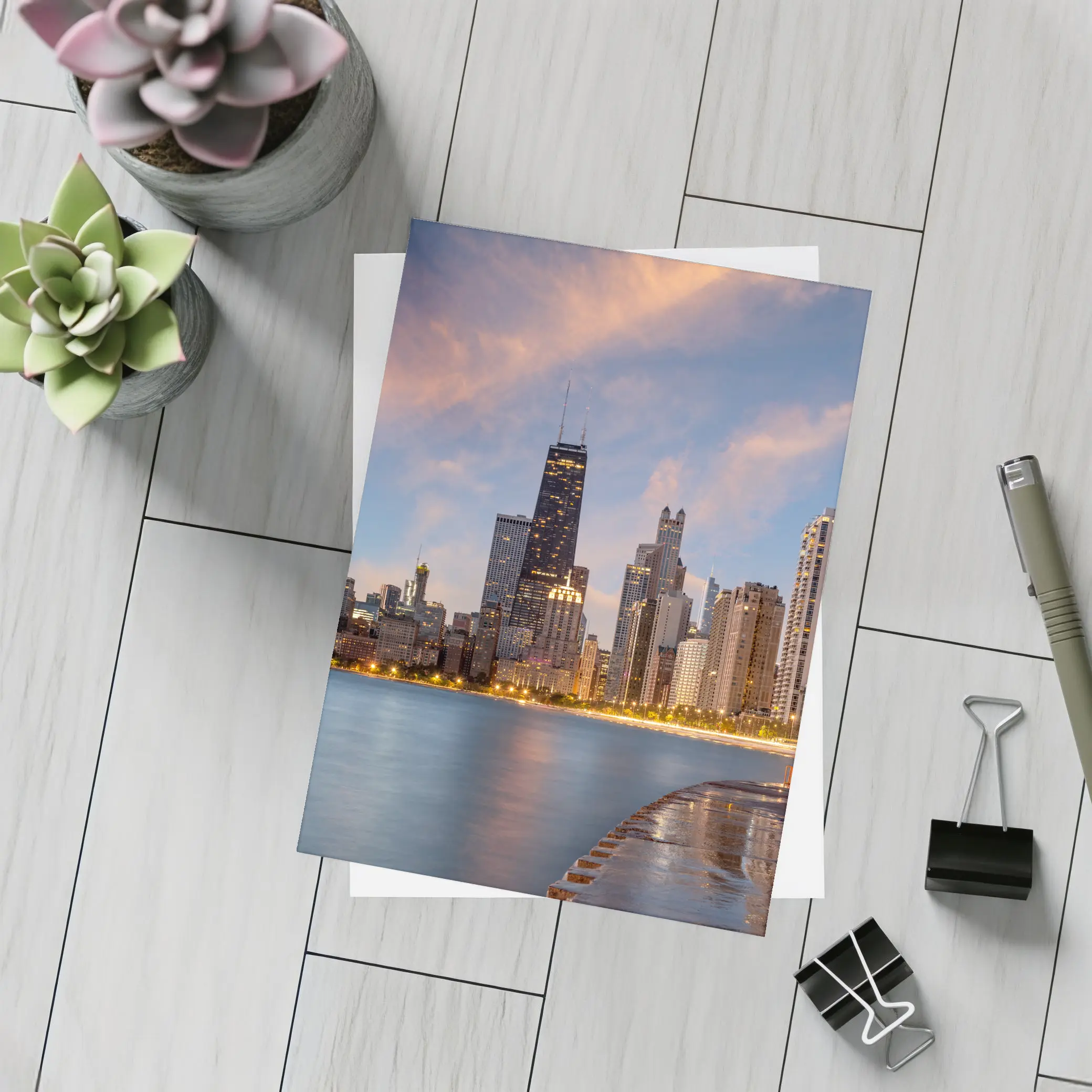 Chicago Skyline at Dusk Lake Shore – Postcards