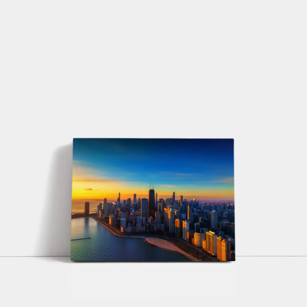 Chicago Skyline Aerial View Golden Sunset – Wall Art
