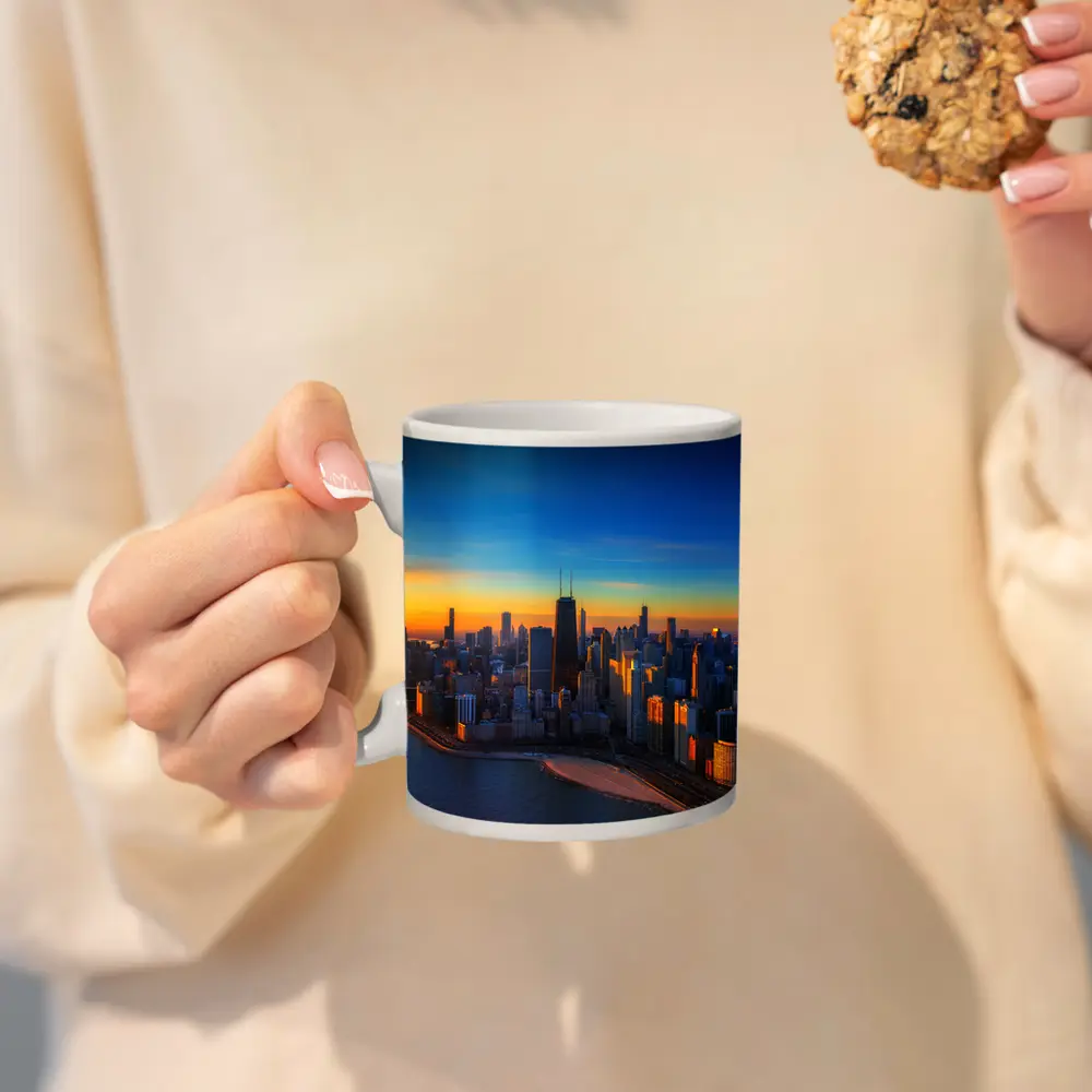 Chicago Skyline Aerial View Golden Sunset – Mugs