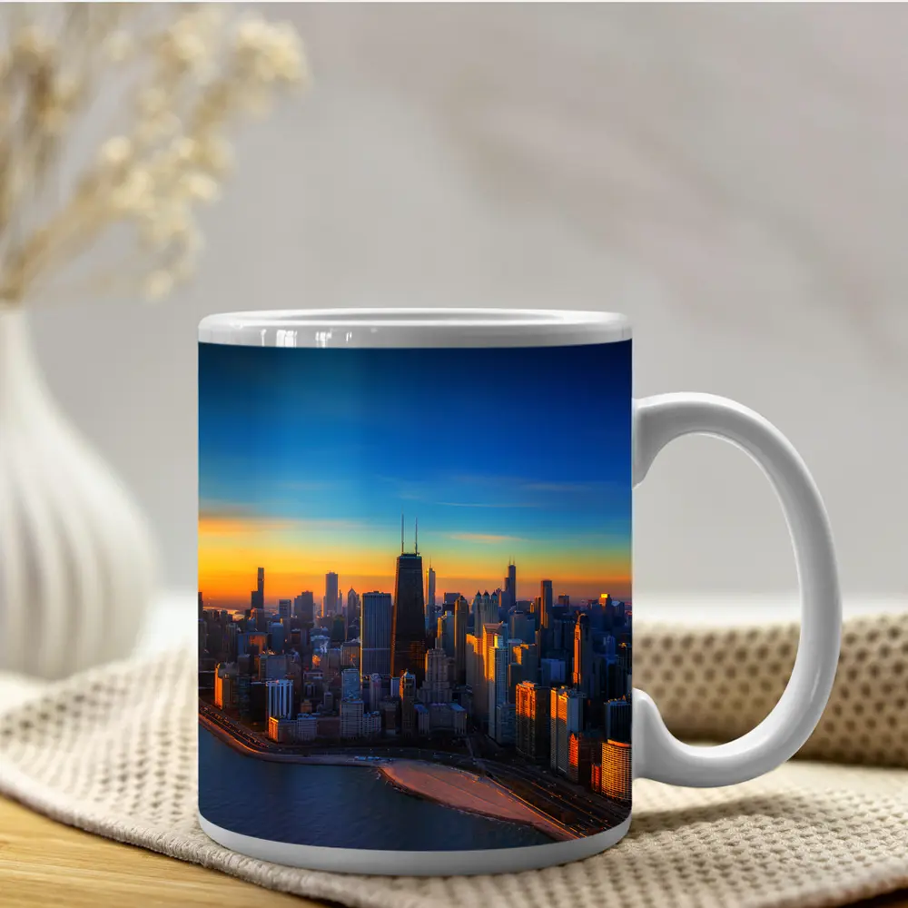 Chicago Skyline Aerial View Golden Sunset – Mugs