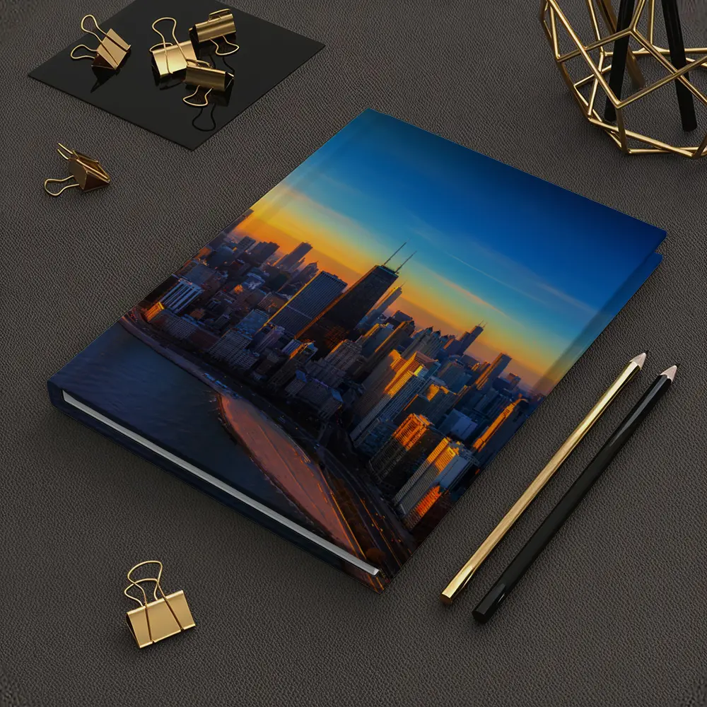 Chicago Skyline Aerial View Golden Sunset – Notebooks