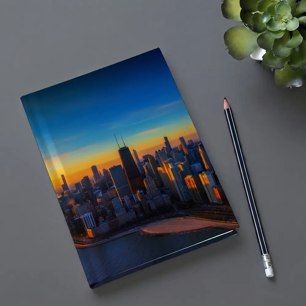 Chicago Skyline Aerial View Golden Sunset – Notebooks