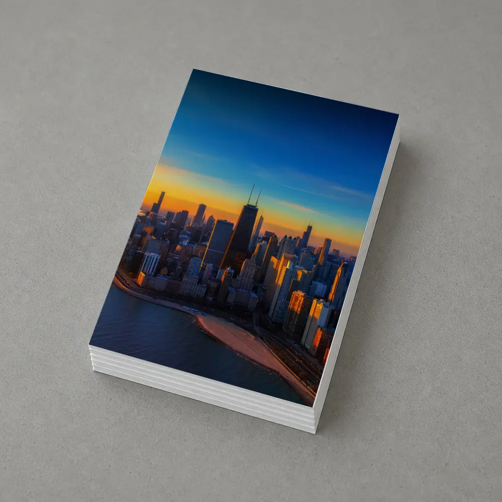 Chicago Skyline Aerial View Golden Sunset – Postcards