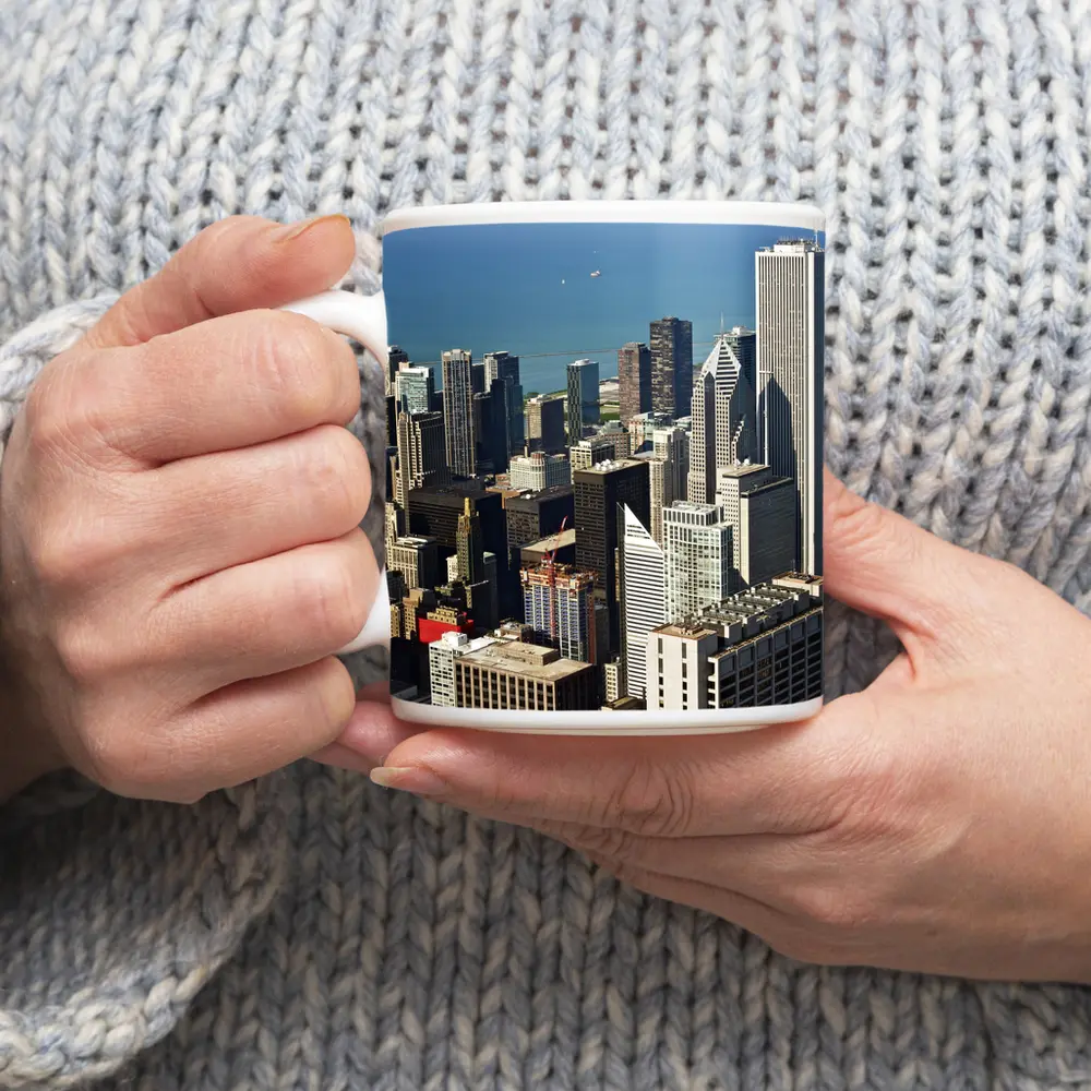 Chicago Skyline Aerial View Lake Michigan – Mugs