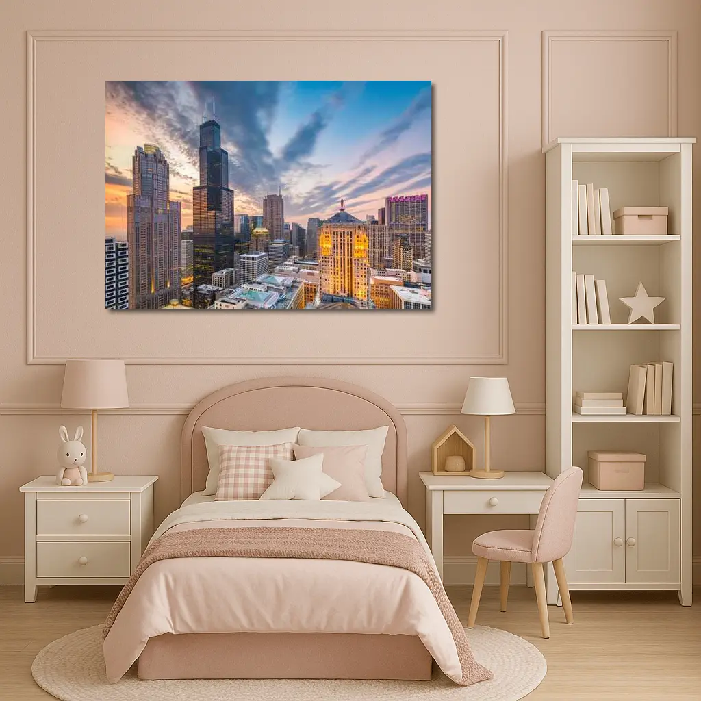 Chicago Skyline Willis Tower Sunset View – Wall Art