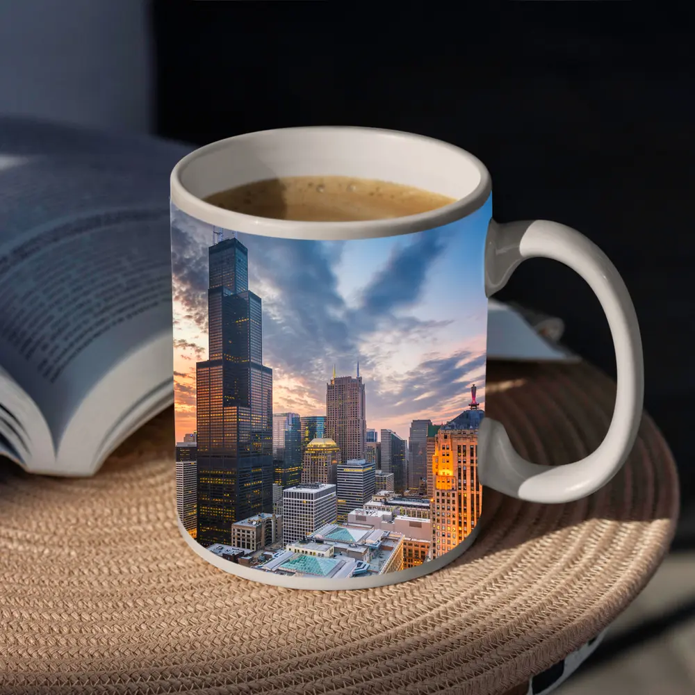 Chicago Skyline Willis Tower Sunset View – Mugs
