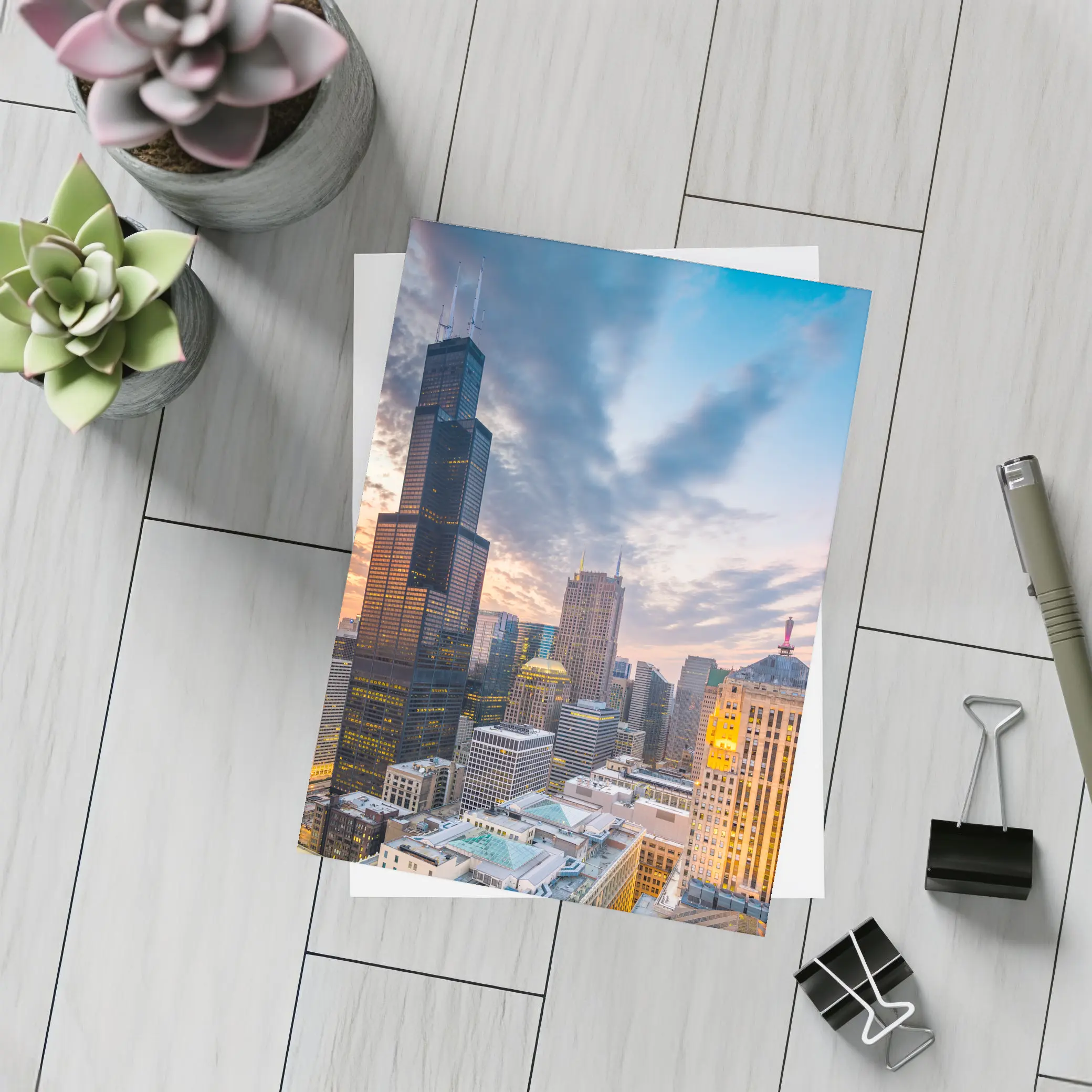 Chicago Skyline Willis Tower Sunset View – Postcards