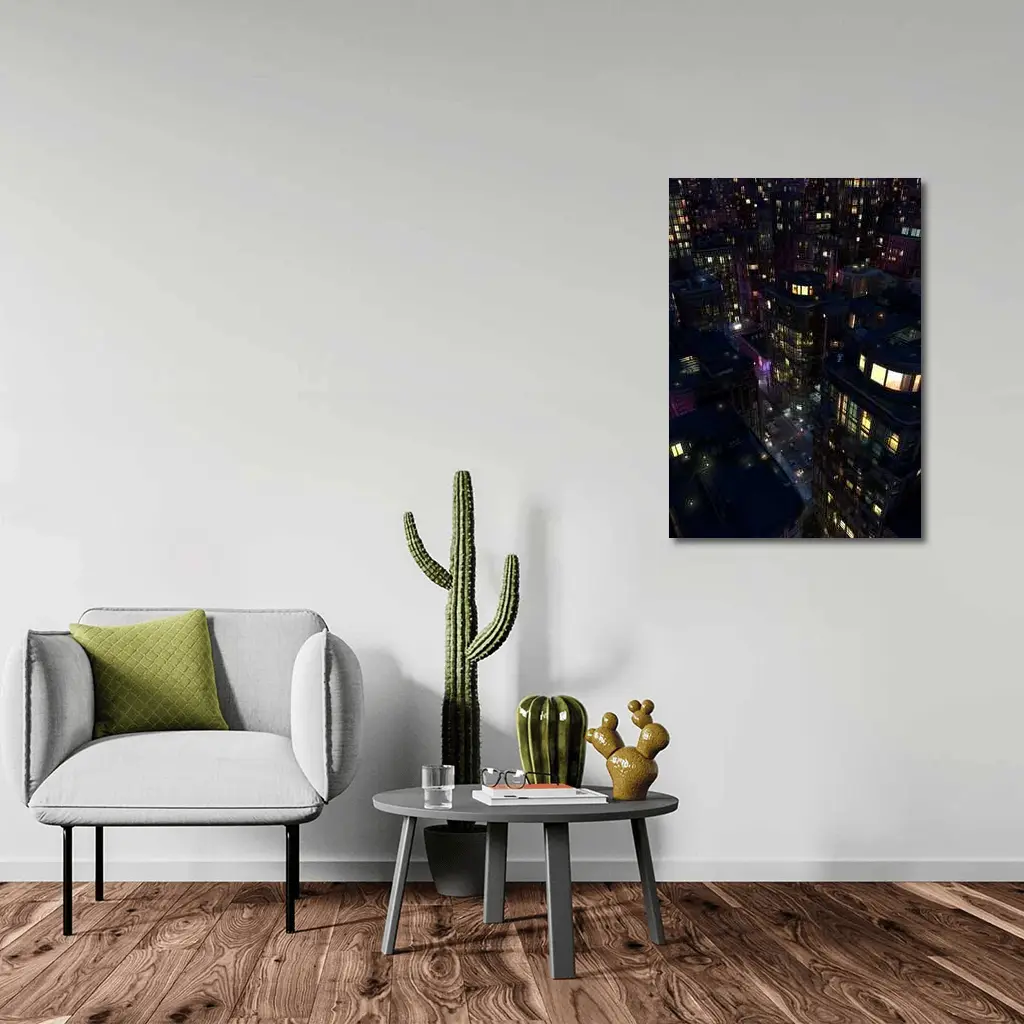Dark City Night Aerial Urban Cityscape Art – Wall Art