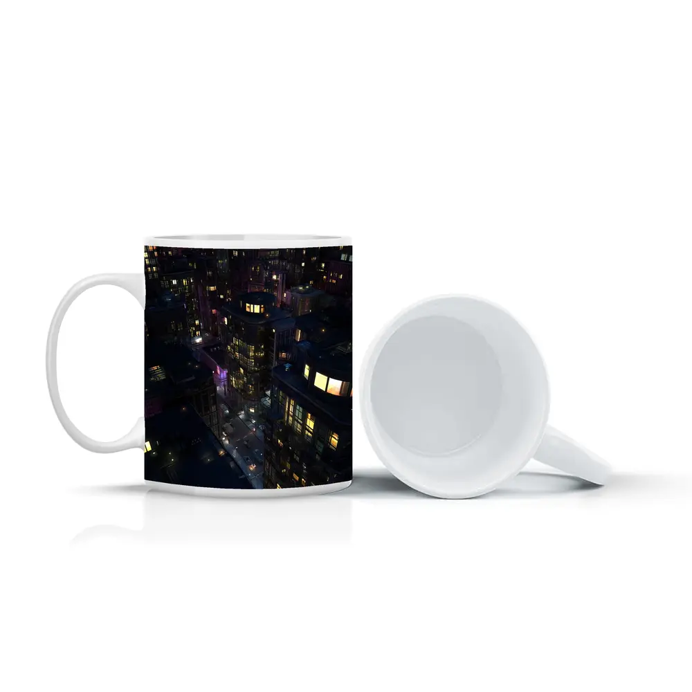 Dark City Night Aerial Urban Cityscape Art – Mugs