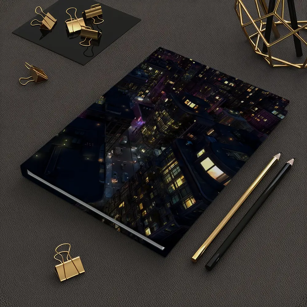 Dark City Night Aerial Urban Cityscape Art – Notebooks