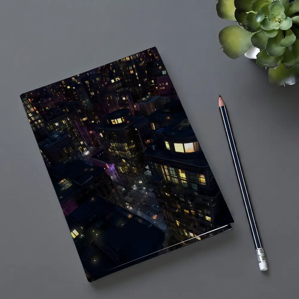 Dark City Night Aerial Urban Cityscape Art – Notebooks