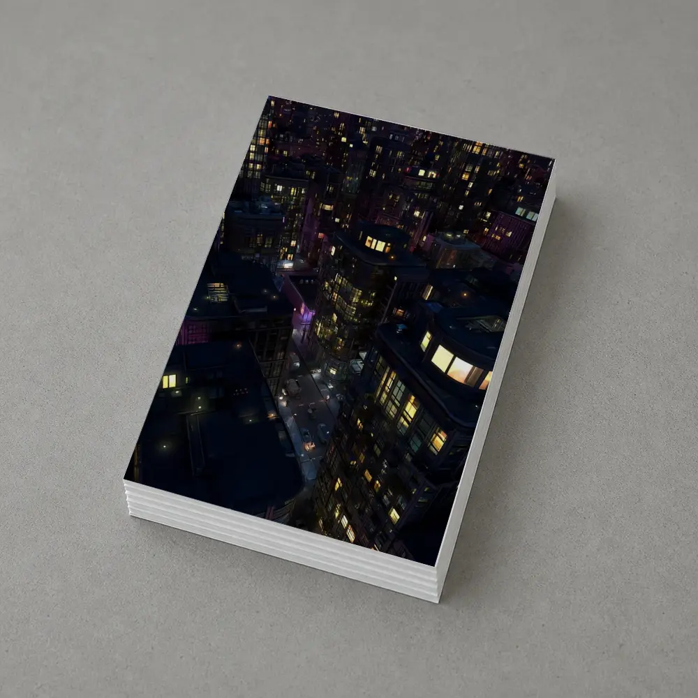 Dark City Night Aerial Urban Cityscape Art – Postcards