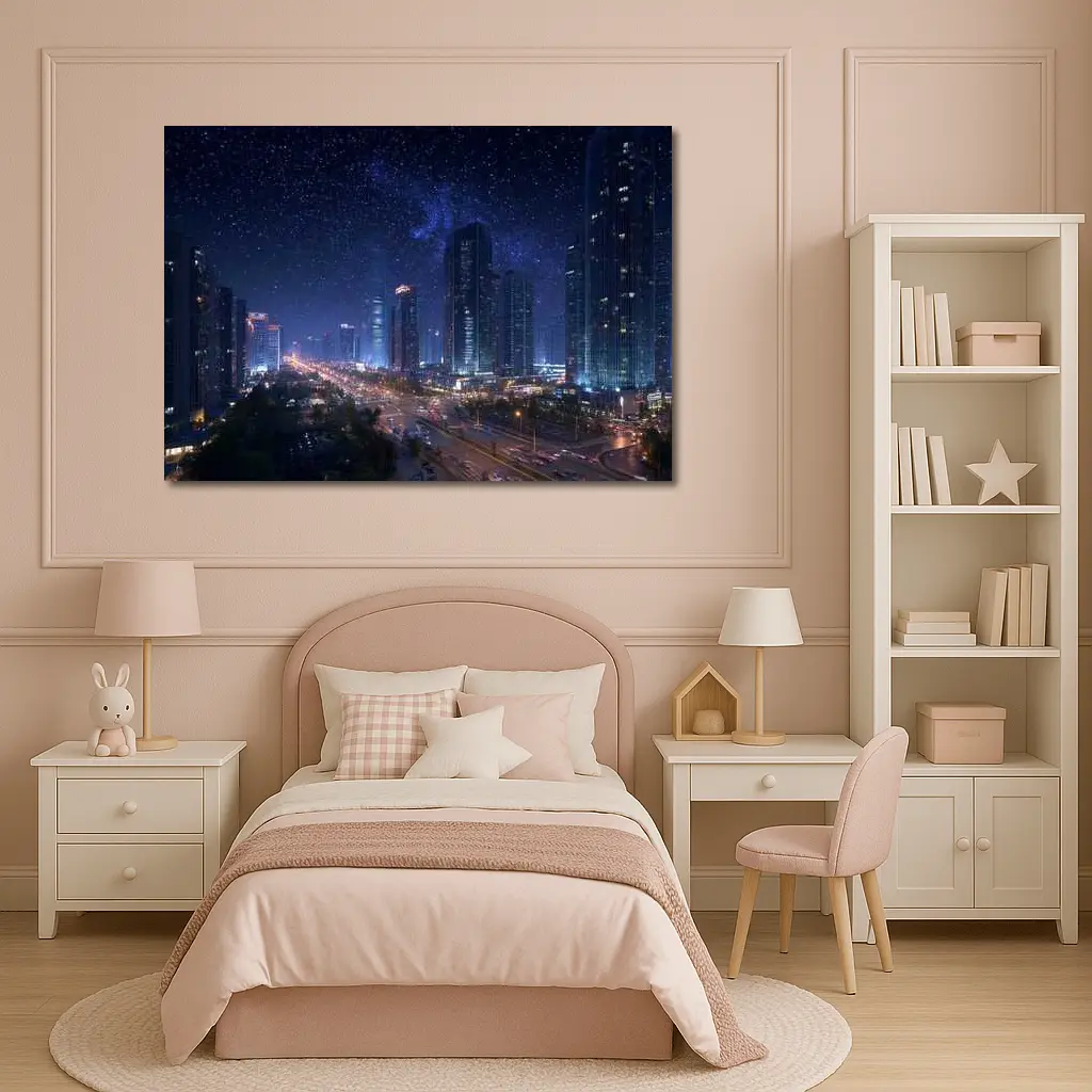 City Night Skyline Starry Sky View – Wall Art