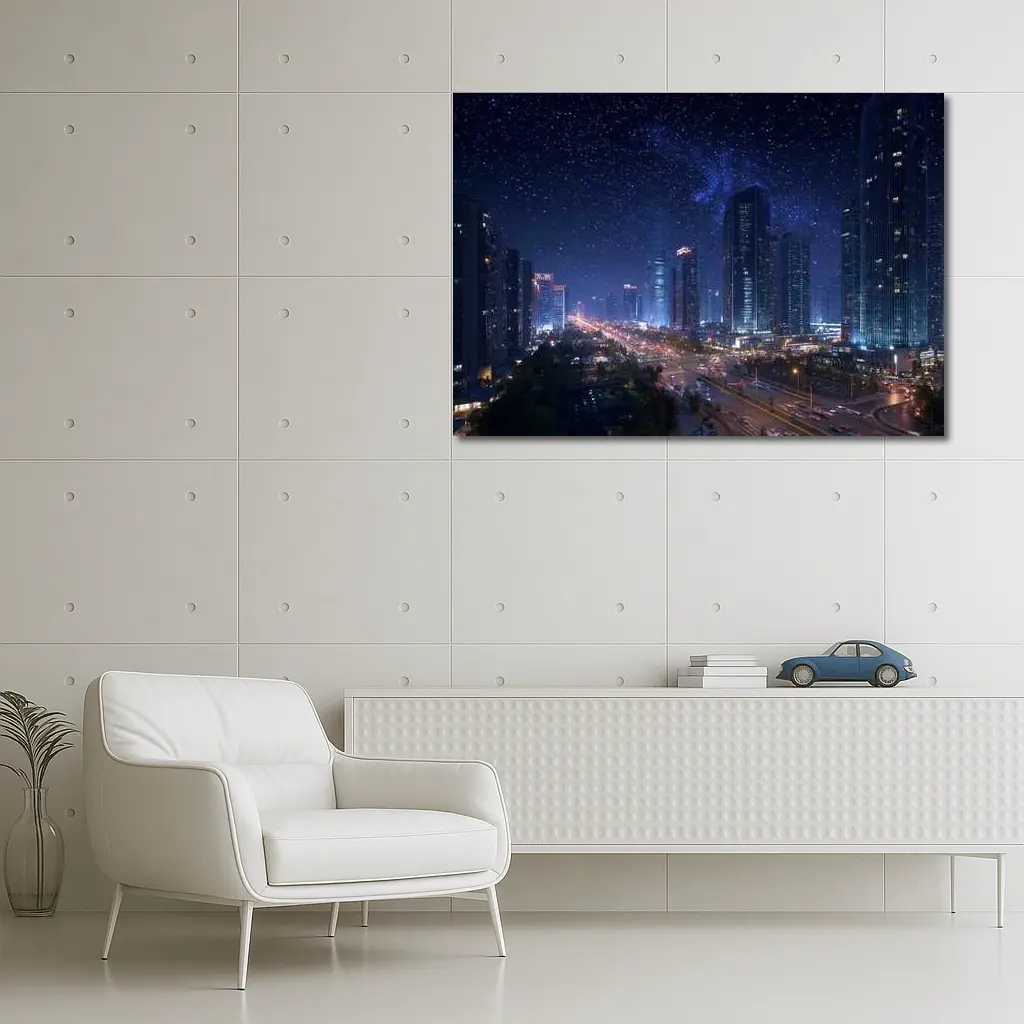 City Night Skyline Starry Sky View – Wall Art
