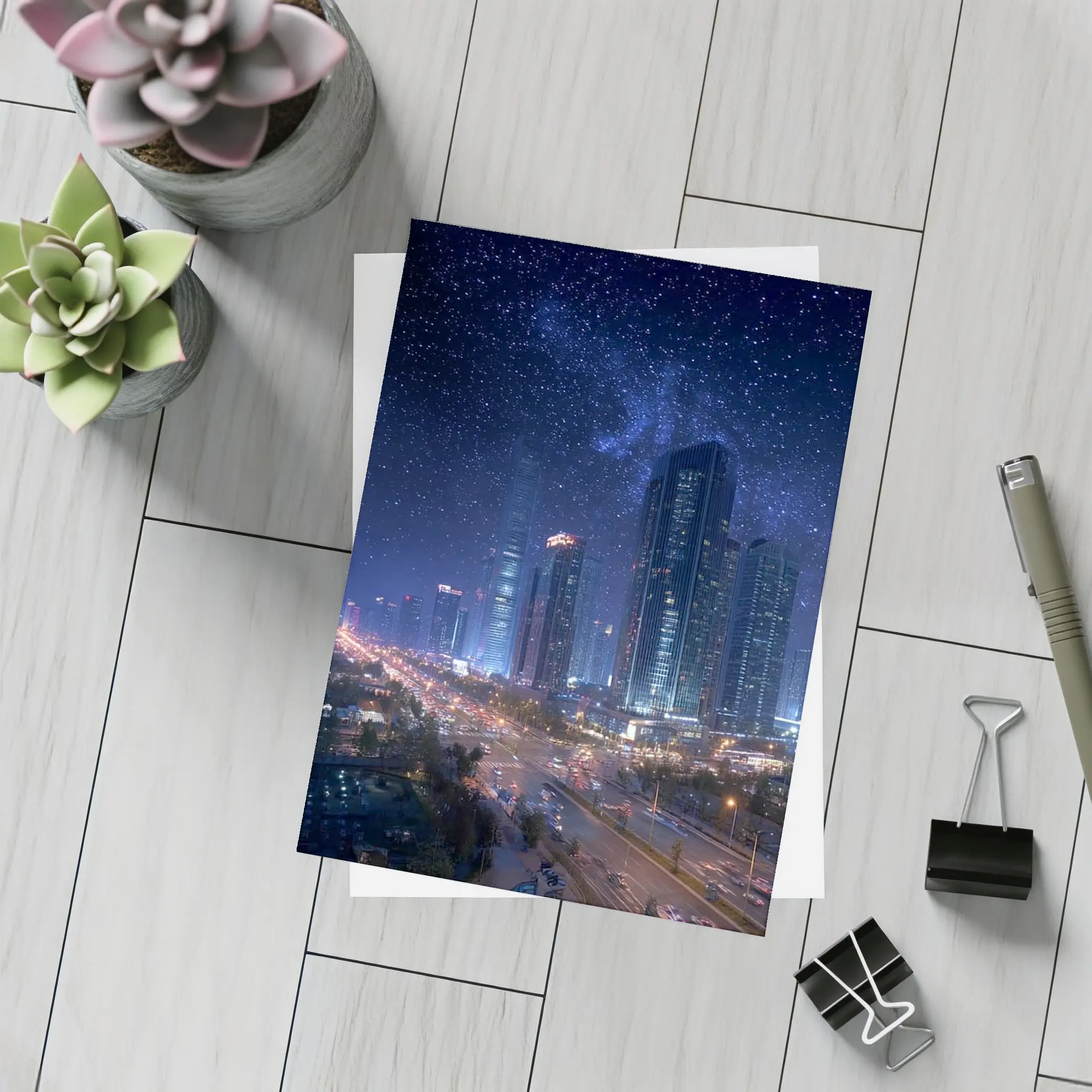 City Night Skyline Starry Sky View – Postcards