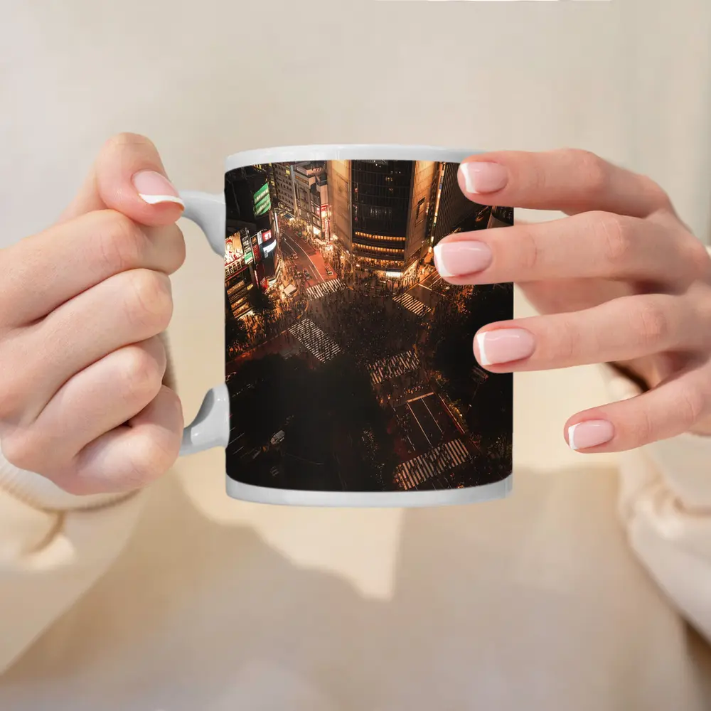Shibuya Crossing Tokyo Aerial Night View – Mugs