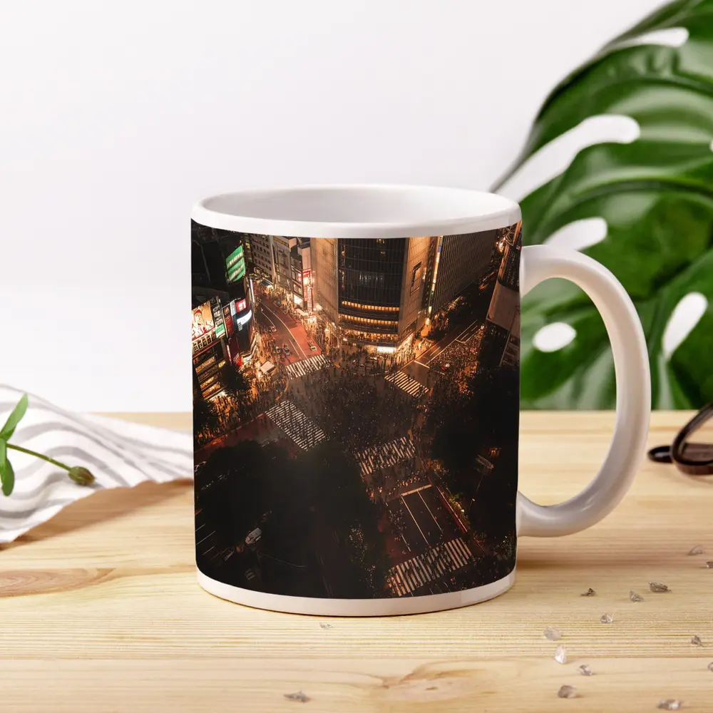 Shibuya Crossing Tokyo Aerial Night View – Mugs