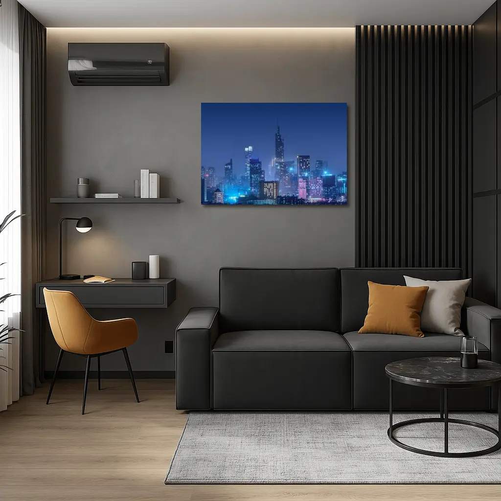 City Skyline Blue Night Lights Cityscape – Wall Art