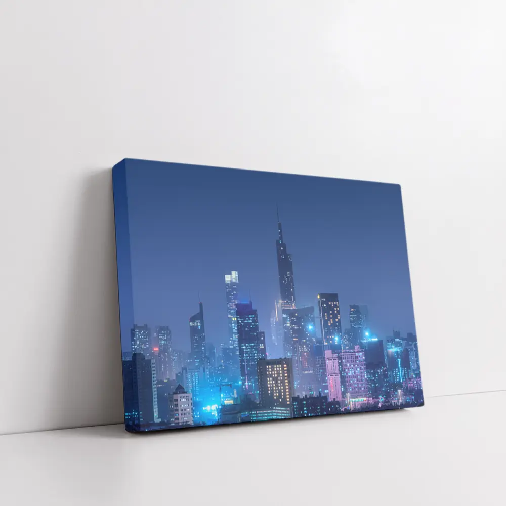 City Skyline Blue Night Lights Cityscape – Wall Art