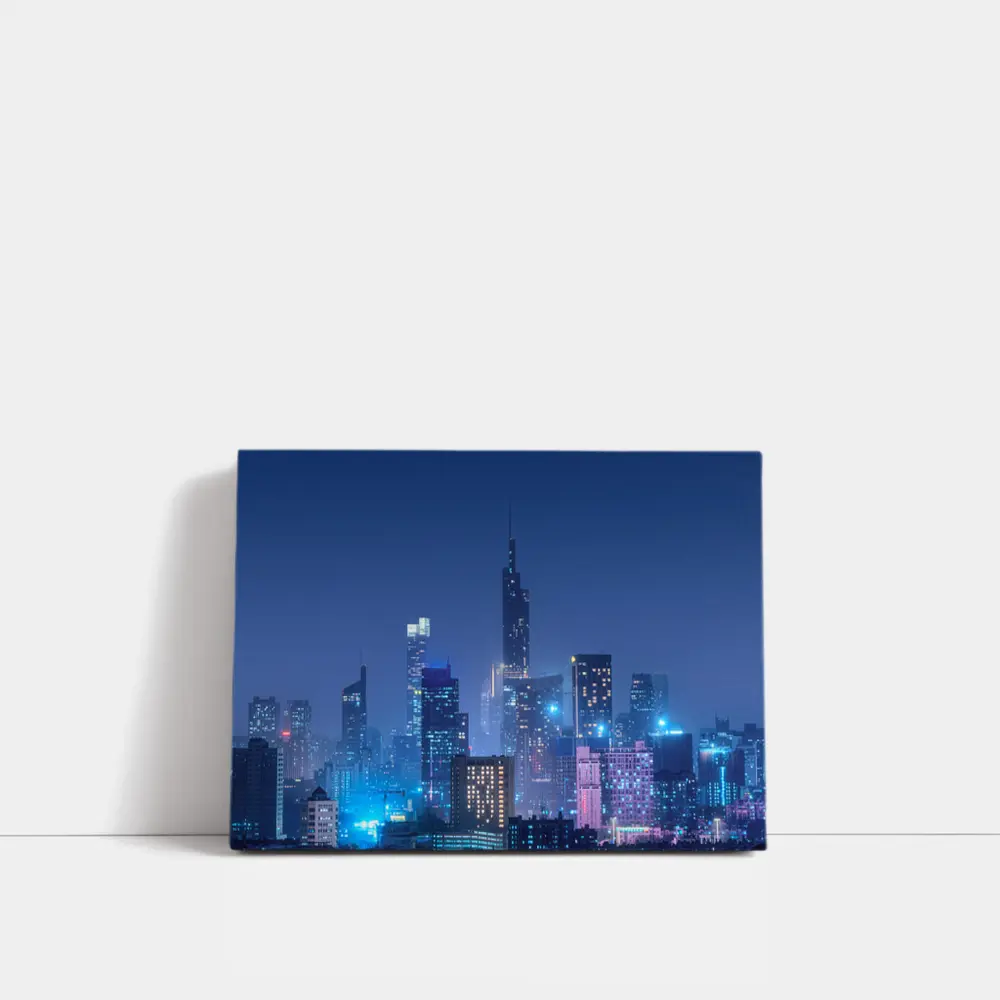 City Skyline Blue Night Lights Cityscape – Wall Art