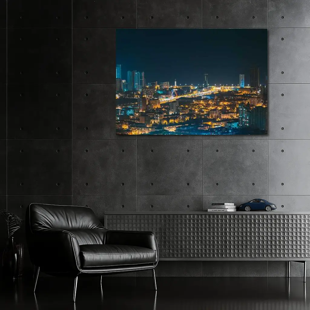 City At Night Glowing Urban Skyline View – Wall Art