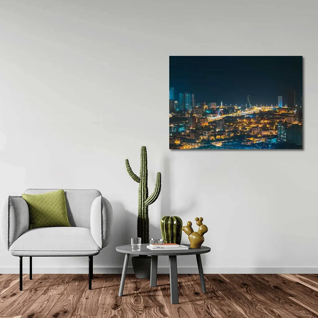 City At Night Glowing Urban Skyline View – Wall Art