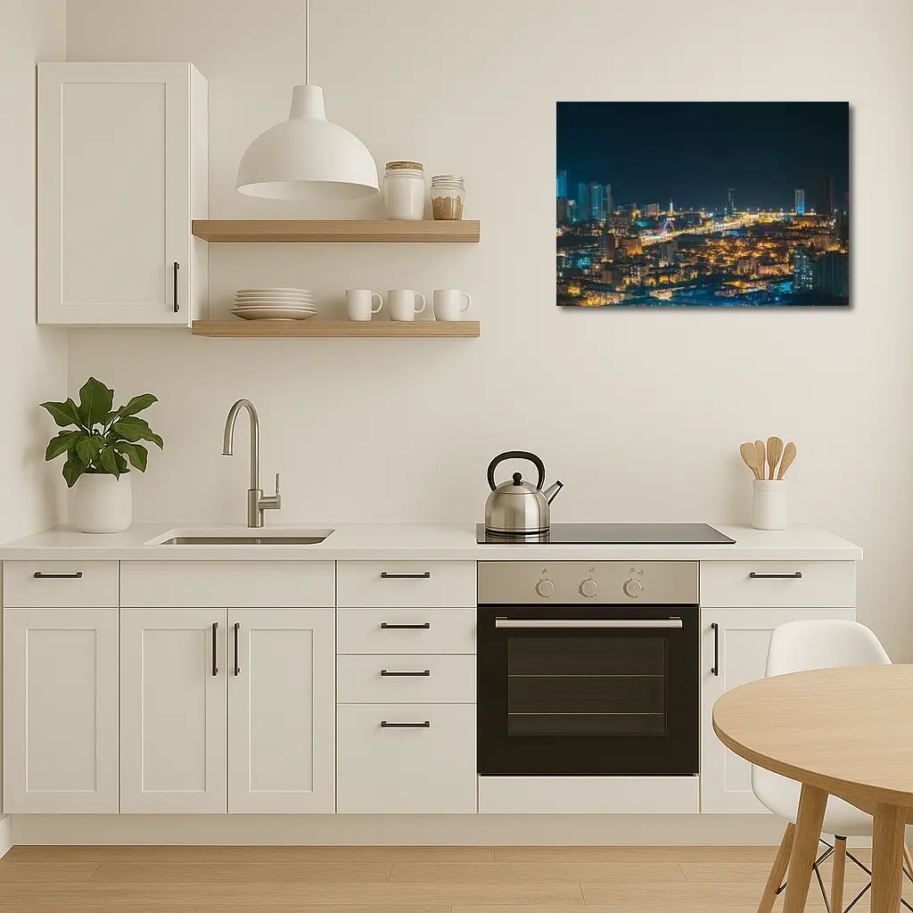 City At Night Glowing Urban Skyline View – Wall Art