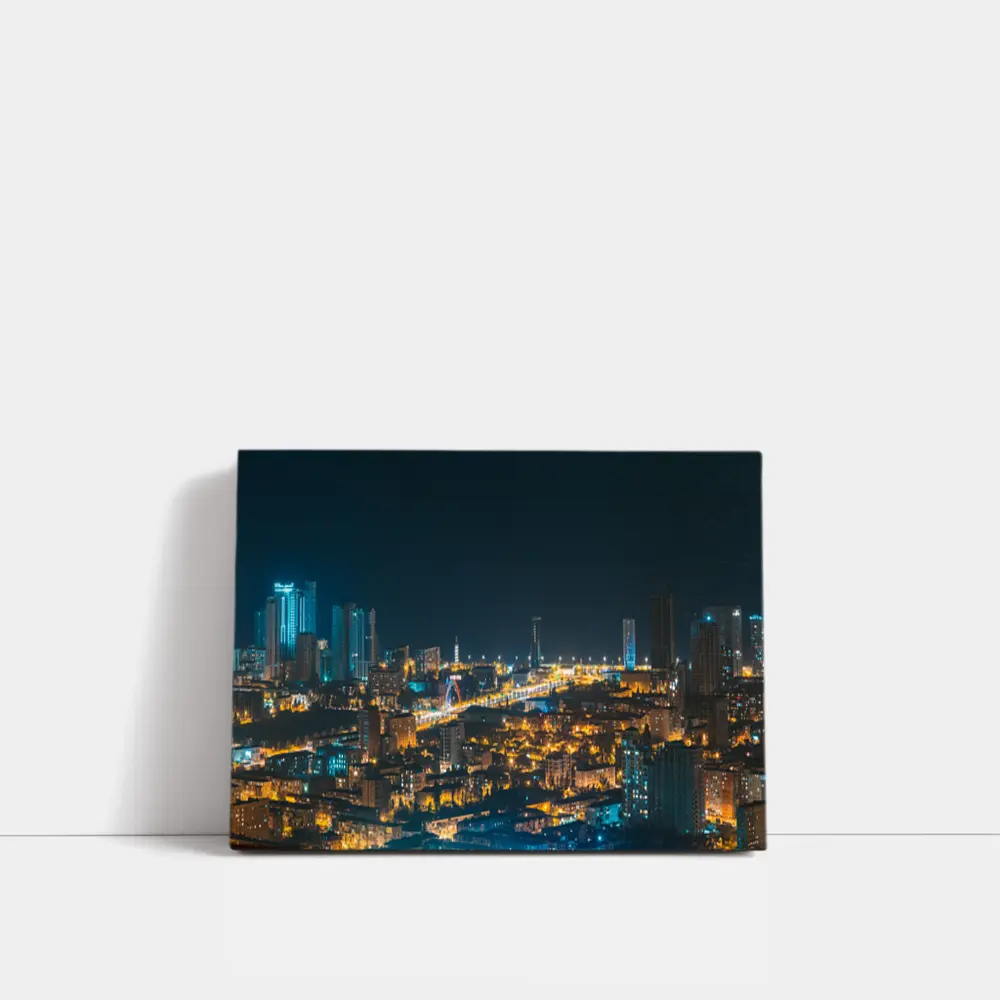 City At Night Glowing Urban Skyline View – Wall Art
