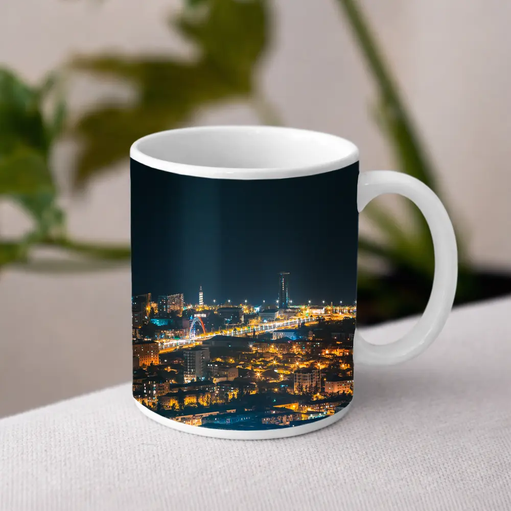 City At Night Glowing Urban Skyline View – Mugs