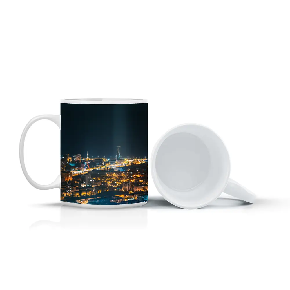 City At Night Glowing Urban Skyline View – Mugs