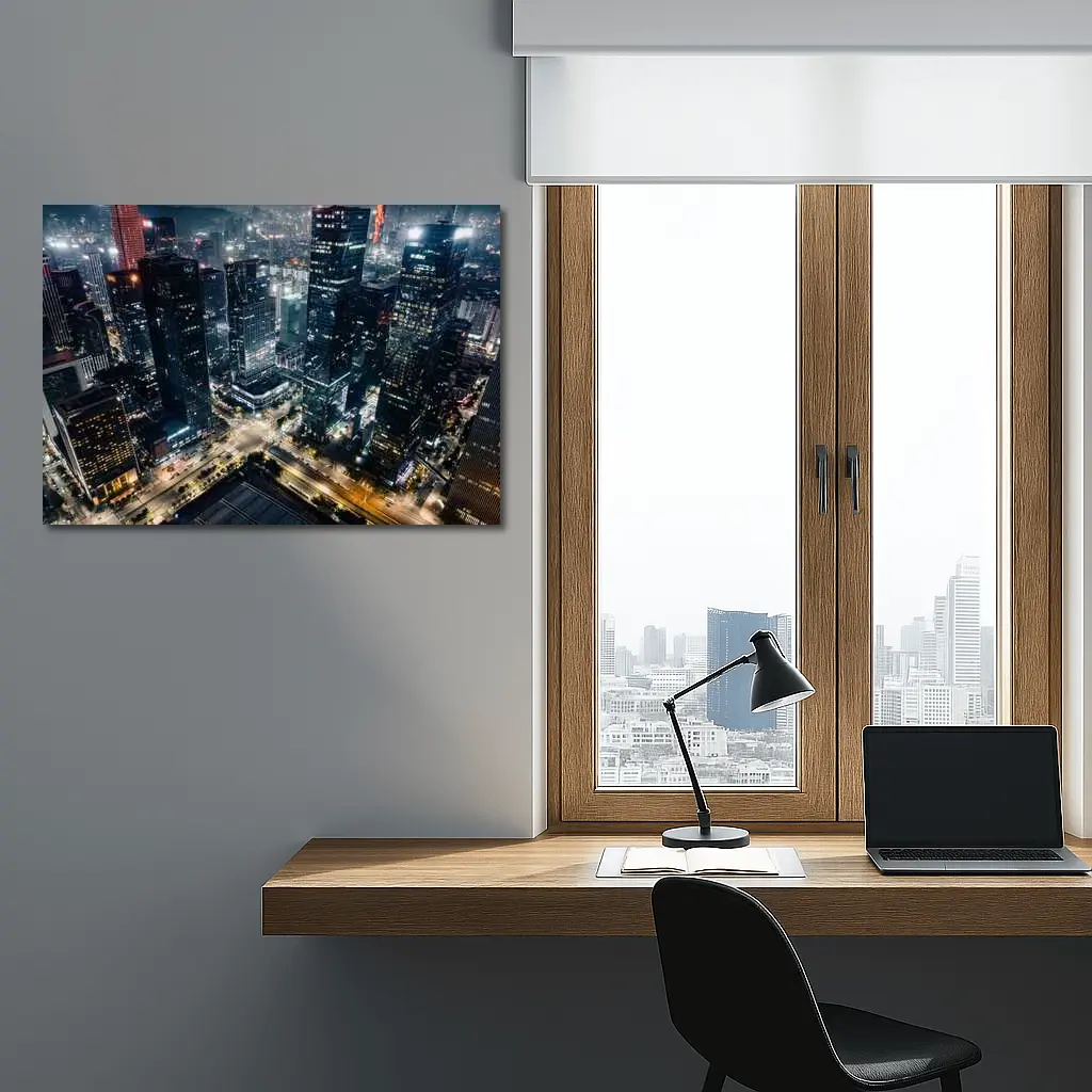 City At Night Aerial Skyline Dark – Wall Art